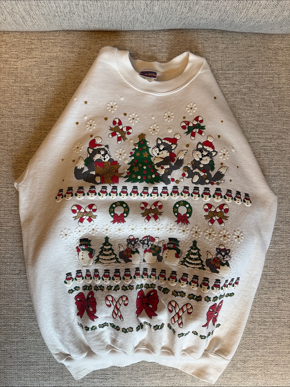 Vintage Hanes Christmas Cat Sweatshirt Medium | 90s Ugly Christmas Sweater